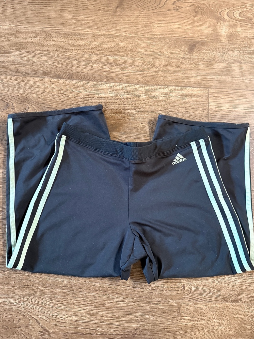 adidas Black Athletic Capri Pants with Light Mint Stripes